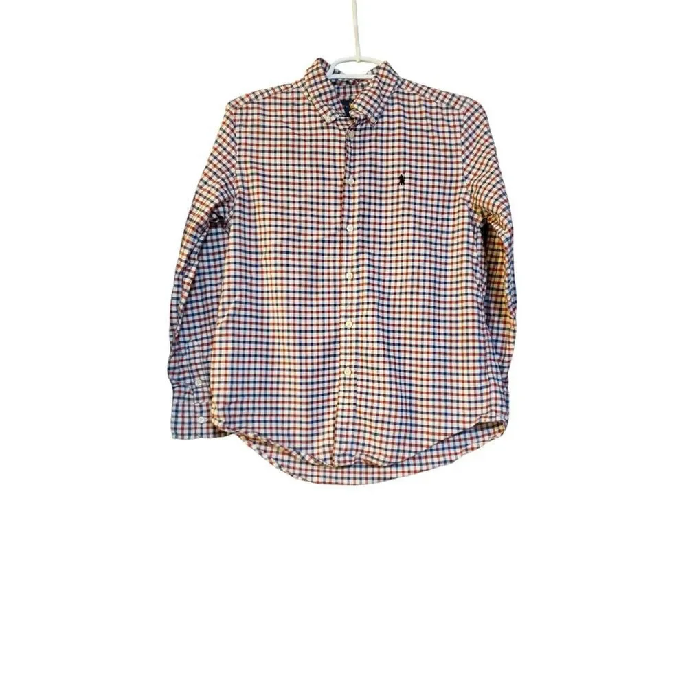 Ralph Lauren Button‎ Up Shirt Boys L (14-16) Red Blue White Checker Pony Preppy
